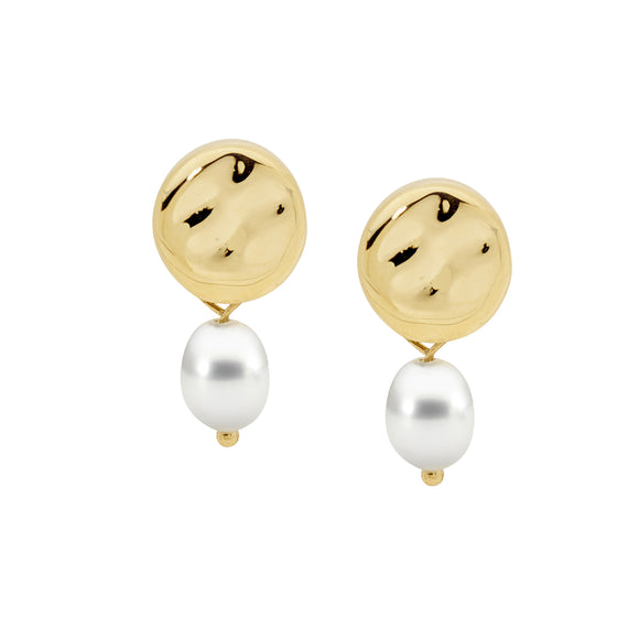Ellani Gold Steel Fresh Water Pearl Stud Earrings