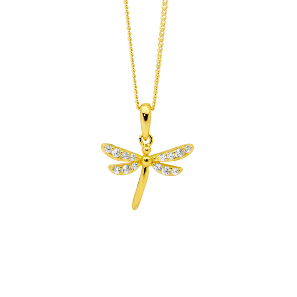 Ellani Gold CZ Dragonfly Pendant