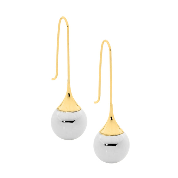 Ellani Gold & Steel Ball Drop Hook Earrings