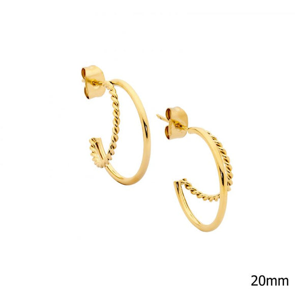 Ellani Gold Steel 20mm Double Hoop Earrings