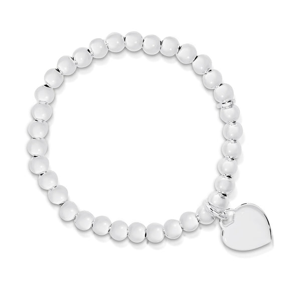 Sterling Silver Elastic Ball Bracelet With Heart