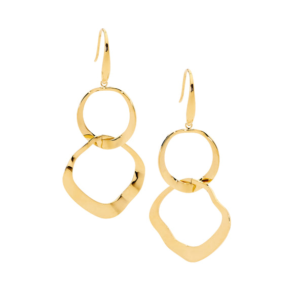 Ellani Gold Steel Double Open Circle Earrings