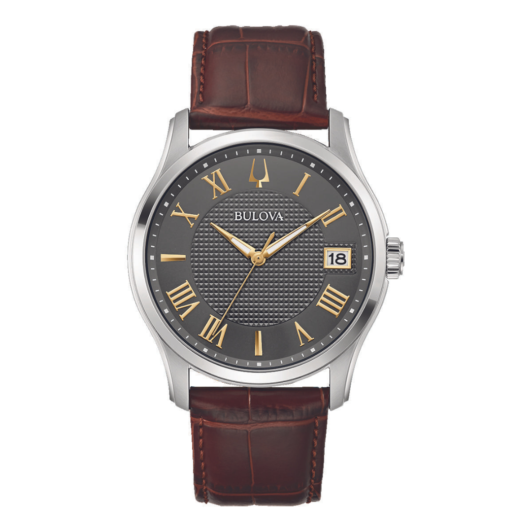 96B389 Bulova Gents Steel Watch with Brown Leather – Greymouth