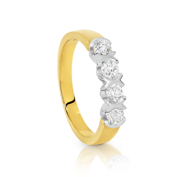 9ct Yellow Gold Diamond 4 Stone Ring