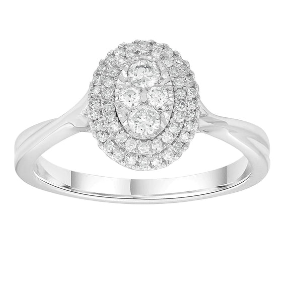 9ct White Gold Oval Cluster Ring