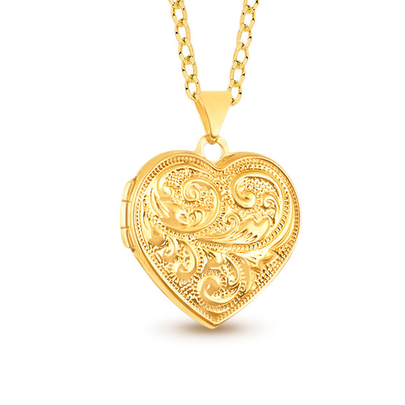 9ct Gold Heart Scrolled Locket