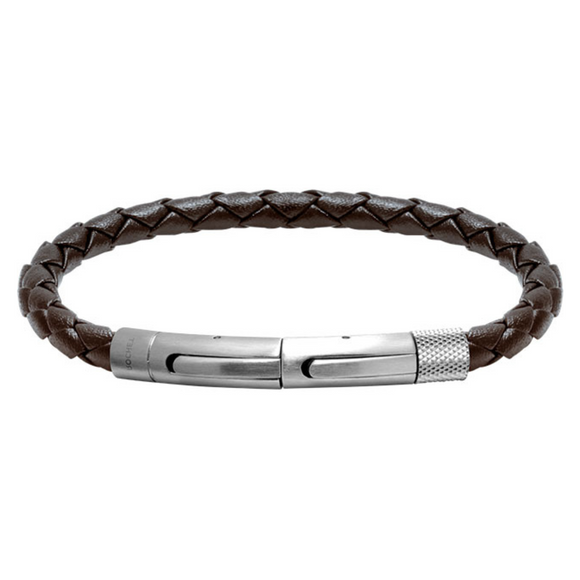 Rochet Men's Brown Leather & Steel Bracelet