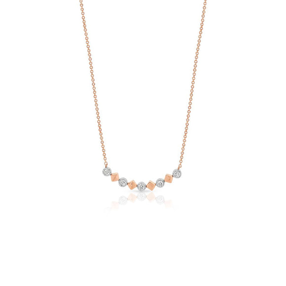 Rose and White Gold Diamond Curved Bar Necklace