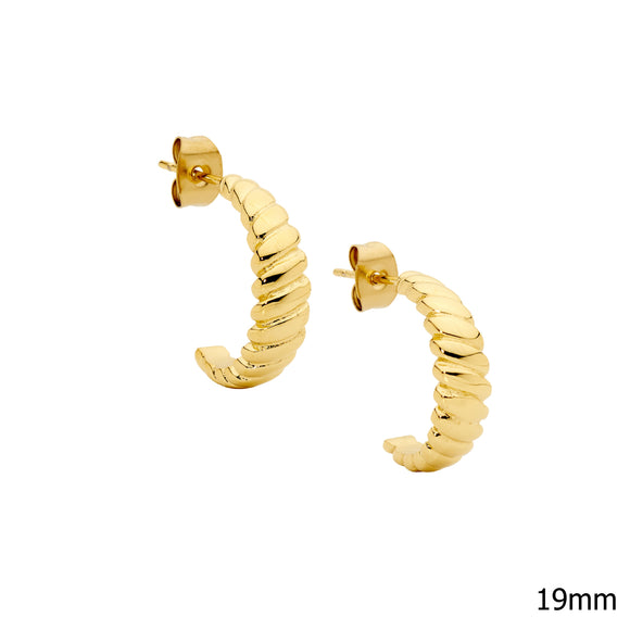 Ellani Gold Steel Ribbed Hoop Earrings