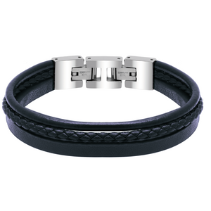 Navy Blue triple strand Mens Leather Bracelet