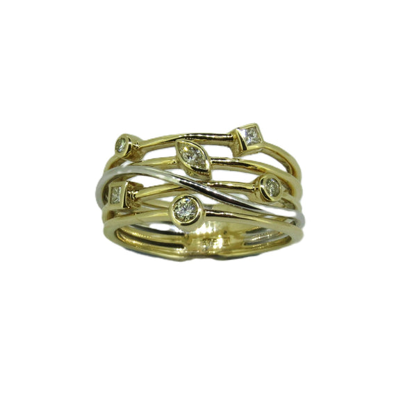 Two Tone Gold Diamond Crossover Ring