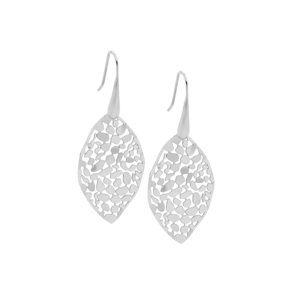 Ellani Steel 35mm Leaf Hook Earrings