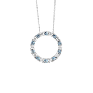 Ellani Silver Aqua CZ Circle Pendant