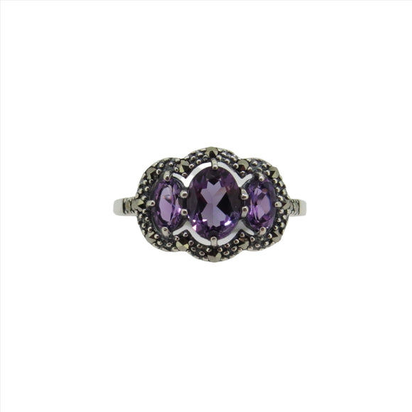 Esse Amethyst & Marcasite Triple Cluster Ring