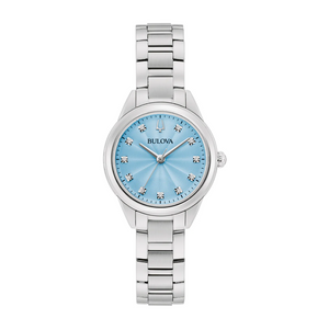 Ladies Bulova Steel Blue Dial Diamond Watch