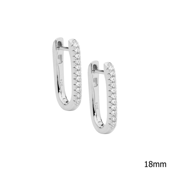 Ellani Silver CZ Oval Huggie Earrings