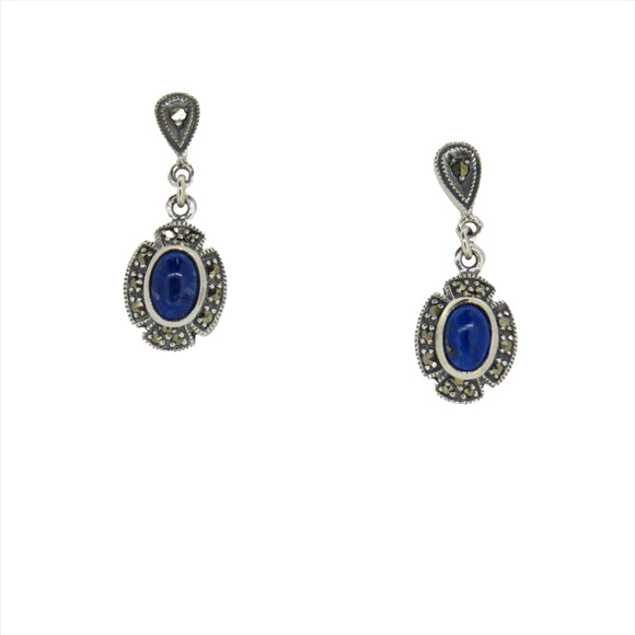 Esse Lapis and Marcasite Stud Drop Earrings