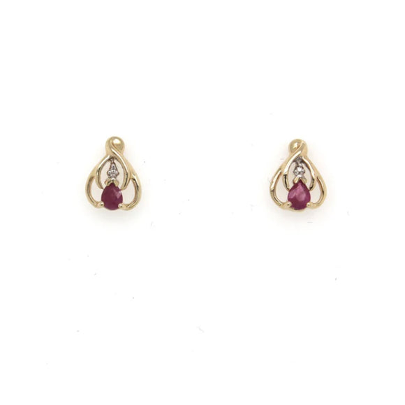 Yellow Gold Diamond and Ruby Stud Earrings