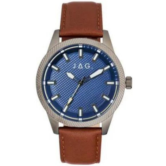 JAG 'Belmont' Blue Dial Tan Leather Men's Watch
