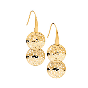 Ellani Gold Steel Double Disk Drop Earrings