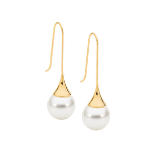 Ellani Gold Steel Shell Pearl Drop Earrings