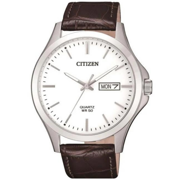 Citizen Gents Steel Watch with Brown Leather Strap