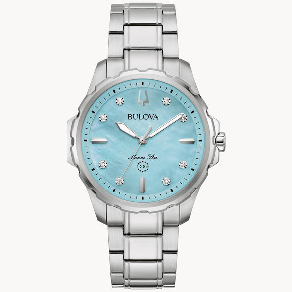 96P248 Bulova Ladies Steel with Blue Dial and Diamonds