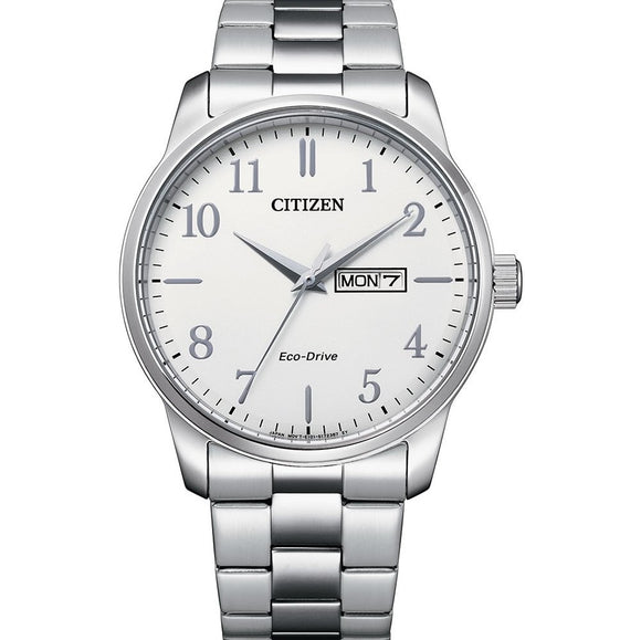 Gents Steel Eco-Drive White Dial Watch