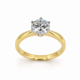 The classic solitaire - always a favourite! 1 x Lab grown Brilliant Cut Diamond 1.18ct.  6 x claw setting in 9ct white gold. Mount: 9ct Yellow Gold.