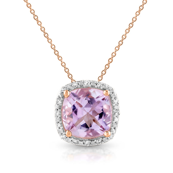 9ct Rose Gold Diamond & Pink Amethyst Necklace