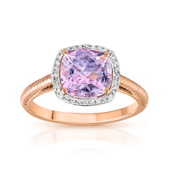 9ct Rose Gold Diamond & Pink Amethyst Ring