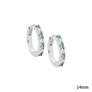 Ellani Silver Aqua CZ Huggie Earrings