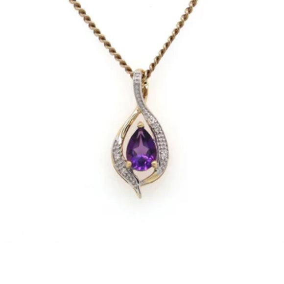 Amethyst & Diamond Open Pear Shaped Pendant