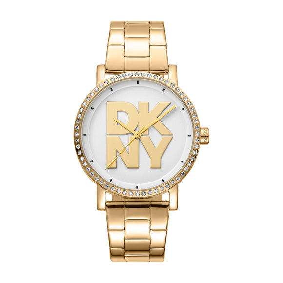 'Logo - Soho Logo' DKNY watch.  DKNY logo on dial and crystal set bezel. 2yr warranty and free delivery NZ wide.