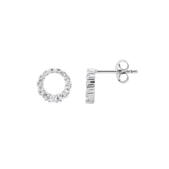 Sterling silver 9mm open circle earrings with sparkling cubic zirconias.
