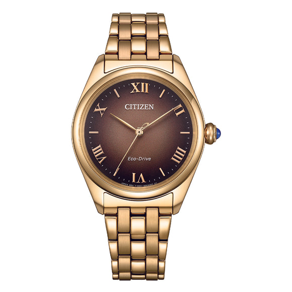 Perfect for both business and evening wear.  Solar powered watch with stunning colour combo of rose gold and a cocoa dial with a sapphire set crown.
