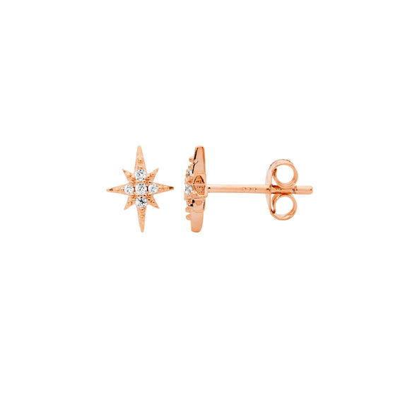 Ellani Rose Gold Star shaped Studs with CZ