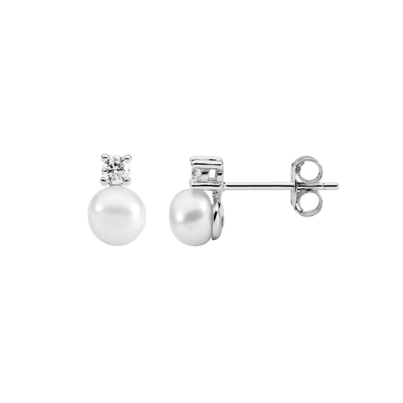 Sterling silver studs with 5mm freshwater pearl and 2.5mm cubic zirconia.  Stylish and great value.