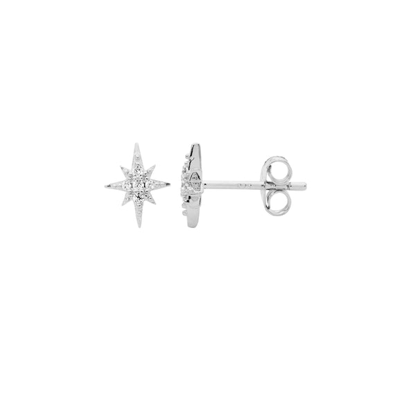 Ellani Silver Star shape Stud Earrings with CZ