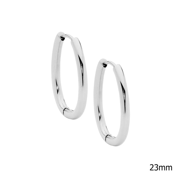 Stainless steel 23mm oval hoop earrings from Ellani Collections.