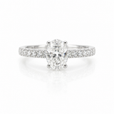 Beautiful 1 carat oval cut diamond with diamond set shoulders, all in 18ct white gold.