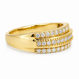 9ct Yellow Gold Multi Row Lab Grown Diamond Ring. Total of 0.50ct of sparkling lab-grown diamonds set in a stunning 3 row ring. Side view.