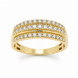 9ct Yellow Gold Multi Row Lab Grown Diamond Ring. Total of 0.50ct of sparkling lab-grown diamonds set in a stunning 3 row ring. Top view.