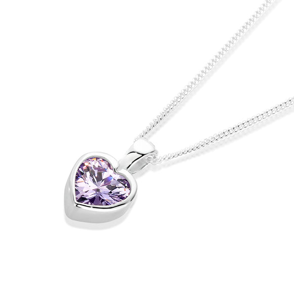 Silver Lavender CZ Heart Necklace
