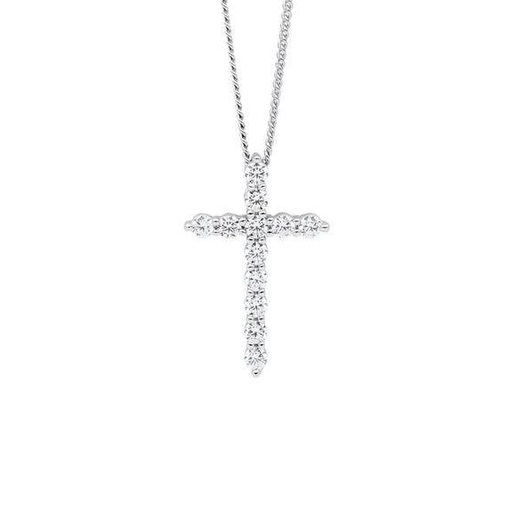 P904S Ellani Silver CZ Cross Pendant