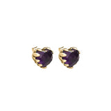 A pair of gold-plated amethyst love claw earrings with a solid sterling silver base.