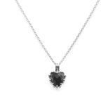 A sterling silver necklace featuring a heart-shaped onyx stone in a claw setting, with a chain length of 45cm.