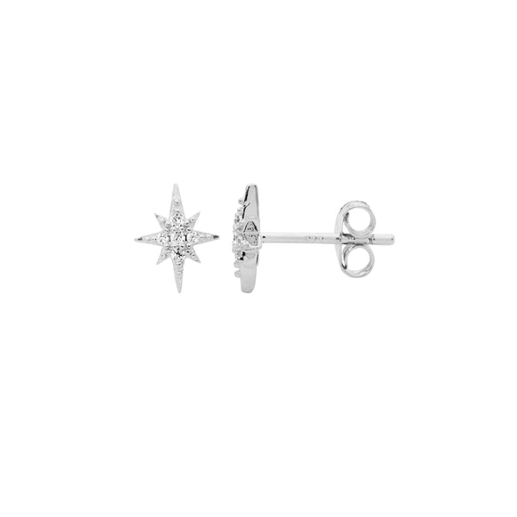 Ellani Silver Star Stud Earrings