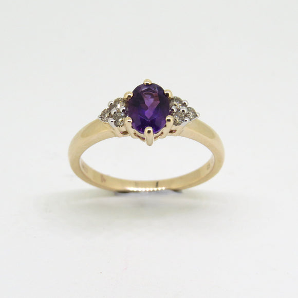 9ct Gold Amethyst & Diamond Ring