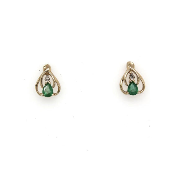 Yellow Gold Diamond and Emerald Stud Earrings